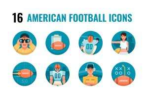 16个美国橄榄球圆形图标 16 American Football Icons