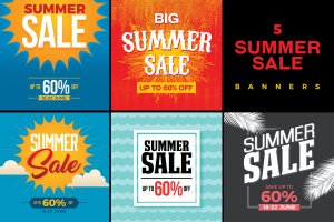 夏季折扣促销Banner海报设计模板 Summer Sale Banners