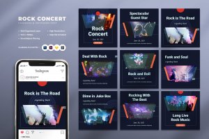 摇滚音乐会Instagram&Facebook帖子设计社交素材 Rock Concert Instagram & Facebook Post