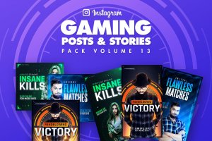 电子竞技游戏Instagram帖子和故事包 Gaming Instagram Posts and Stories Pack 13