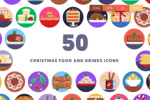 50个圣诞食品和饮料图标 50 Christmas Food and Drinks Icons