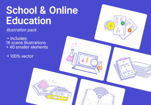 小咖下午茶：学校与在线教育主题矢量插画素材