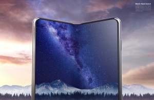 星空雪山背景柔性屏手机品牌视觉设计海报psd模板