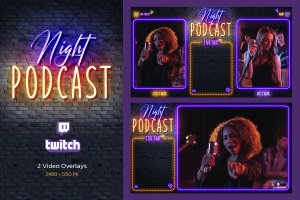 深夜音乐频道Twitch平台界面设计模板 Night Podcast – Twitch Overlay