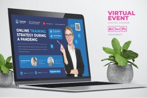 在线培训策略商业活动数字海报传单设计模板v25 Business Virtual Event Digital Poster Flyer