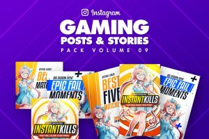 游戏主题Instagram帖子和故事素材包v9 Gaming Instagram Posts and Stories Pack 09