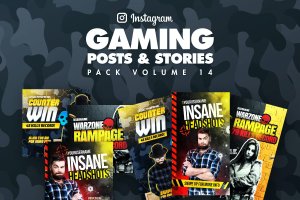 游戏主题Instagram帖子和故事素材包v14 Gaming Instagram Posts and Stories Pack 14