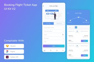 预订机票App应用程序UI套件v2 Booking Flight Ticket App UI Kit V2