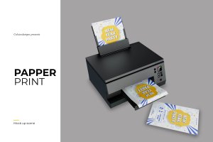 打印机A4纸张展示效果图样机 Print Papper Mockup