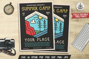 暑假夏令营挑战活动宣传单设计 Summer Camp Flyer Template Camp Challenge
