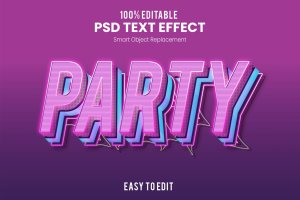 复古派对3D文字特效[PSD] Retro Party 3D Text Effect PSD