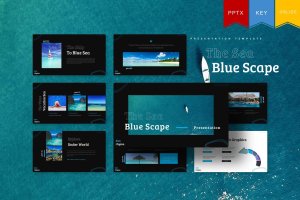 蓝色海岛旅行PPT/Keynote/谷歌幻灯片三合一模板 Blue Scape | Powerpoint, Keynote, Google Slides