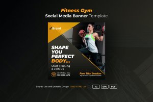 健身房和健身Instagram帖子Banner素材 Gym and Fitness Instagram Post Banner