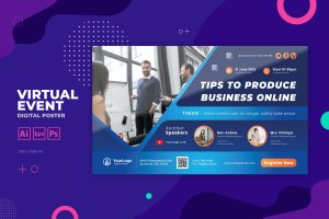 在线业务商业活动数字海报传单设计模板v18 Business Virtual Event Digital Poster Flyer