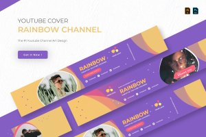 彩色纹理Youtube封面Banner设计模板 Rainbow | Youtube Cover