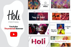 胡里节Youtube缩略图模板 Holi Festival YouTube Thumbnail Pack