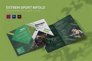 极限运动主题双折页小册子模板 Extreme Sport – Bifold Brochure