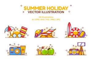 夏日暑假矢量彩色插画集 Summer Holiday Vector Illustration Set