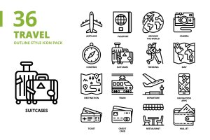 旅行主题轮廓样式图标集 Travel Outline Style Icon Set