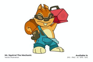 松鼠机械师卡通插画矢量素材 Mr. Squirrel The Mechanic