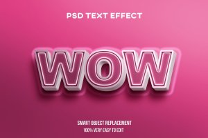 可爱粉白色3D效果文字图层样式 Wow text effect