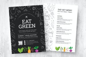 黑板样式素食菜单设计模板 Vegan Menu Template Chalkboard Style