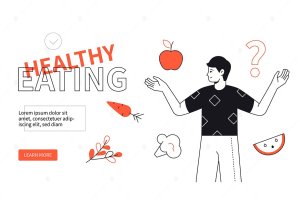 健康饮食扁平设计风格网页Banner插画 Healthy eating – flat design style web banner