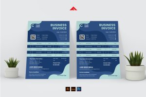 蓝色商务风格费用清单发票收据设计模板 Blue Invoice Design