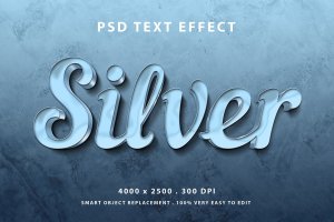 金属边纹理3D英文字母文本样式 Silver glossy text effect