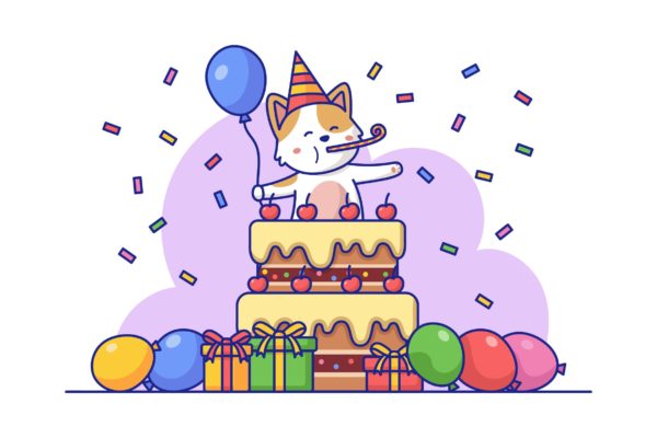 猫咪生日矢量插画 cat birthday illustration