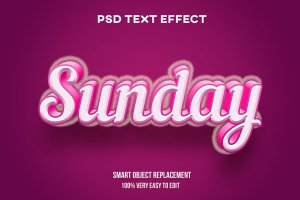 粉白色3D英文文本图层样式 Sunday red text effect
