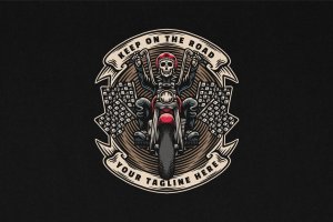 骷髅摩托车复古Logo插画 Chopper Motorcycle Vintage Logo Illustration