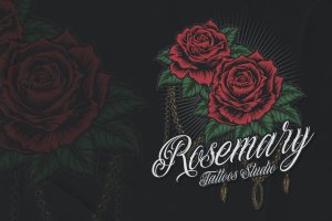 玫瑰花-纹身Logo标志设计矢量插画 Rose – Tattoo Logo