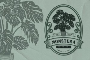 龟背竹-植物会徽Logo标志设计矢量插画 Monstera – Botanical Emblem