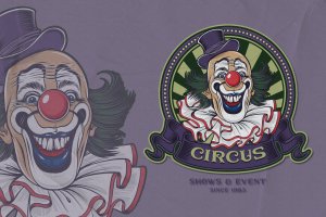 小丑-马戏团会徽Logo标志设计矢量插画 Clown – Circus Emblem