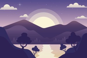 暮光之城山峰风景插画 Mountain Twilight – Landscape Illustration