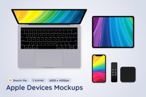 Apple移动响应式设备顶视图Sketch样机 Apple Mobile Devices top view – 2 Sketch Mockups