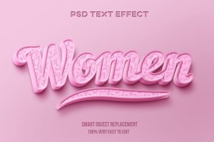 可爱女性粉色元素3D文本图层样式 Women pink text effect