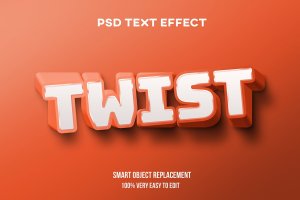 橙色加厚英文文本图层样式 Twist orange text effect
