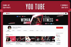 健身YouTube封面+缩略图模板 Fitness YouTube Covers + Thumbnails