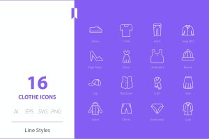服装主题线条图标包 Clothes Icon Set Line Styles
