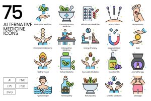 75个Vivid系列替代医学图标 75 Alternative Medicine Icons – Vivid Series