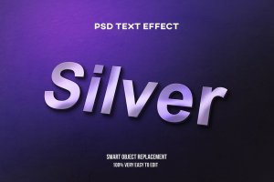 紫色立体英文文本图层样式下载 Silver purple glow text effect