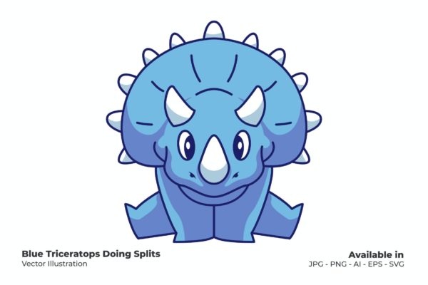 劈叉蓝色三角龙卡通插画矢量素材 blue triceratops doing splits