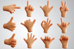 12种不同手势可爱3D渲染插画包 12 Hand Gesture Cute 3D Rendering Pack
