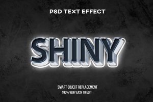银色背景3D立体文本图层样式 Shiny text effect