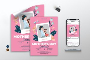 宝丽来母亲节传单/海报/Instagram设计模板 Polaroid Mother’s Day – Flyer, Poster, IG AS