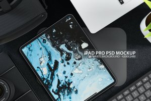 办公桌面背景iPad Pro苹果平板电脑psd样机模板v1 iPad Pro PSD Mock-up with Background