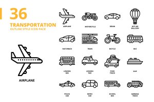 交通工具主题轮廓样式图标集 Transportation Outline Style Icon Set