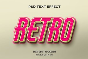 粉色条纹纹理3D英文文本样式 Retro text effect